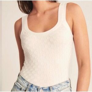 Abercrombie Knit Tank XS Ivory Basketweave Texture Crop Minimalist Cami Top